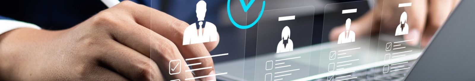 Human resource management technology (HR), Human resource manager touching human resource network structure and checks the CV online to choose the perfect employee for company, Effective recruitment.